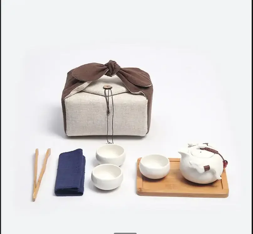 

Kung Fu Tea Set One Pot Three Cups Ceramics Tea Supplies Teacup Teapot Wooden Tea Tray Outdoor Portable Travel Tea Utensils