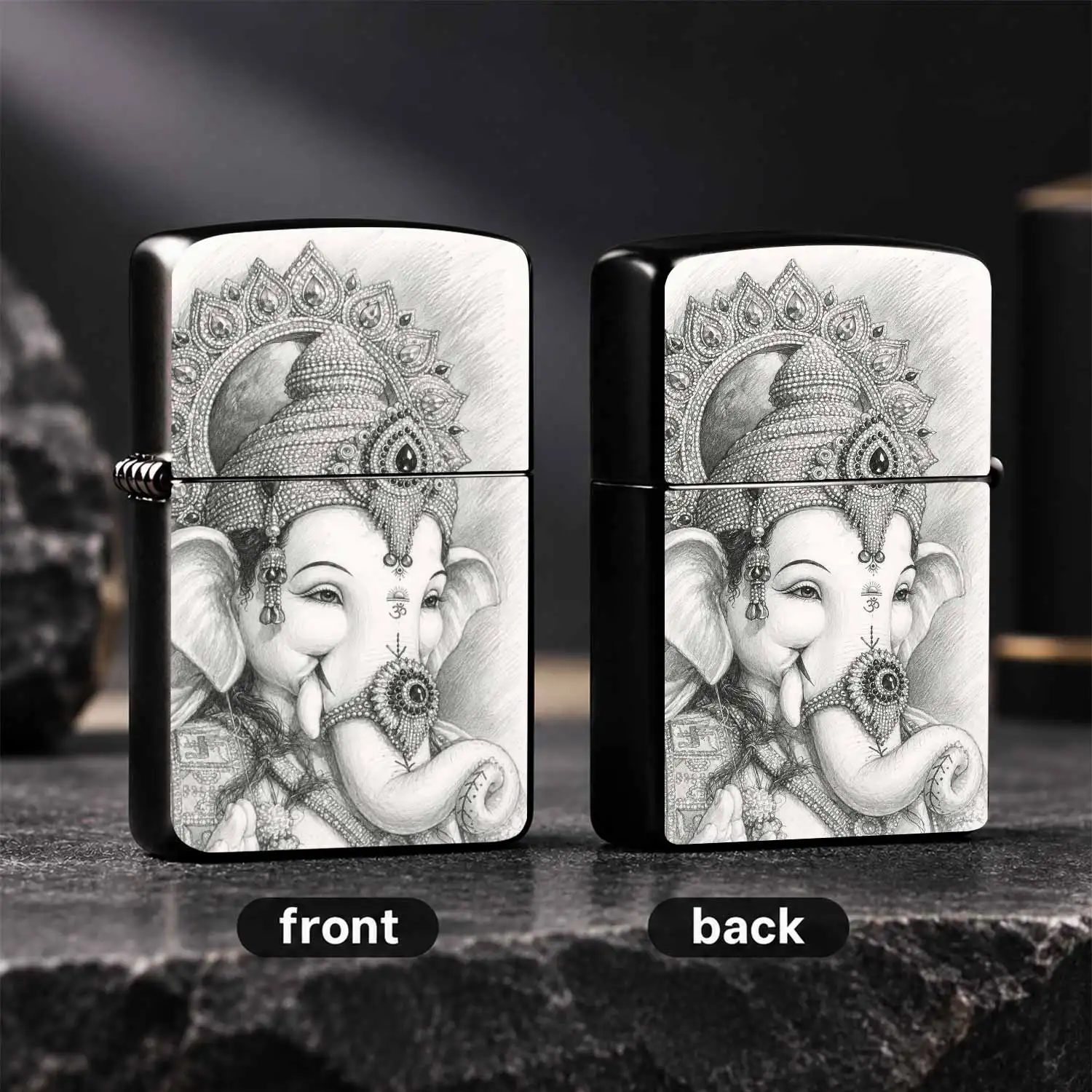 Exquisite Pencil Sketch Ganesha Pattern Lighter, Auspicious Hindu Deity Thematic Decor Accessory, Ideal For Daily Home Use, Outdoor Activities, Gifting To Hindu Culture Lovers, Portable Delicate Multi-Scene Ignition Tool With Fine Hand-Draw