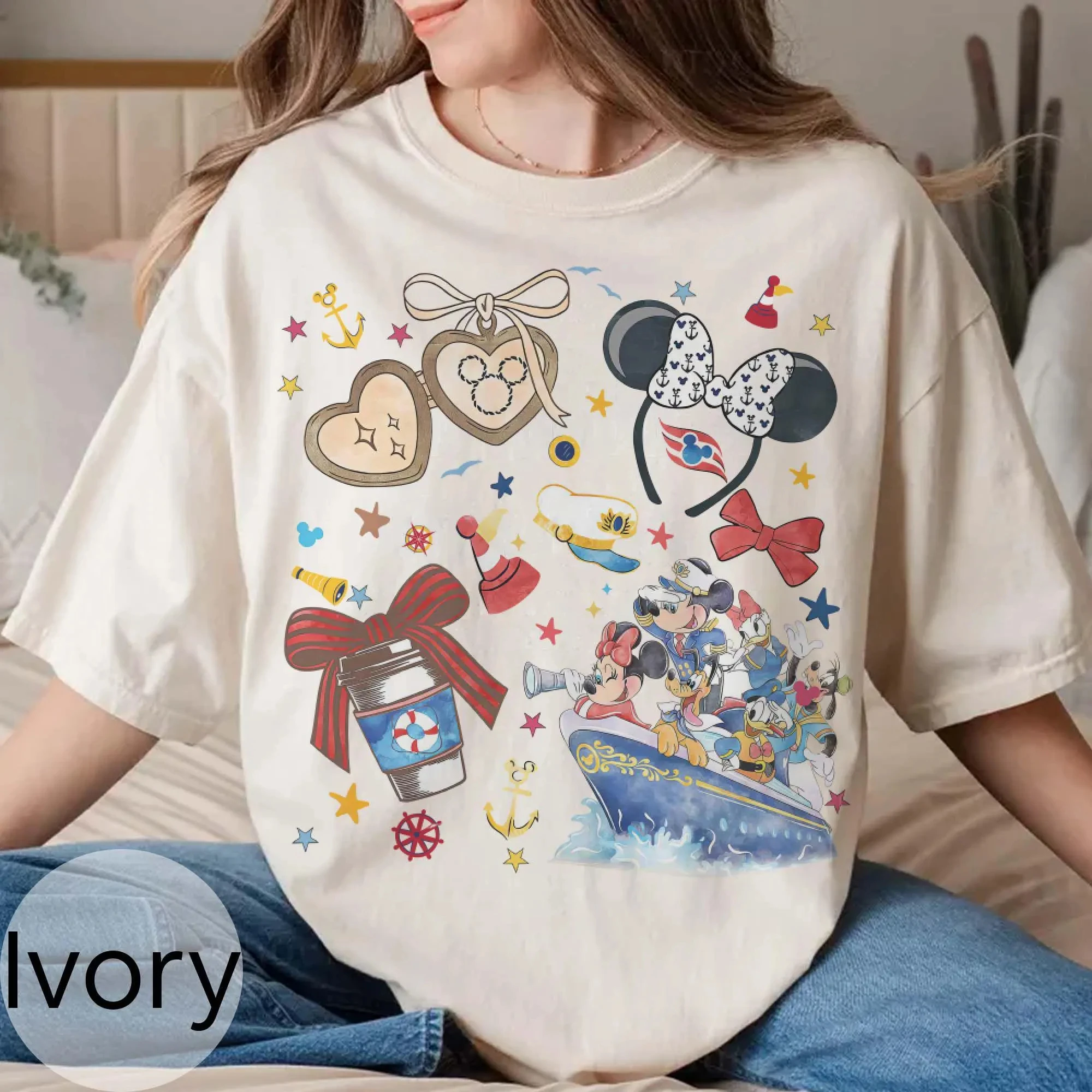 

Женская футболка Disney Bow Mickey and Friends Cruise, хлопковая классическая футболка с короткими рукавами, унисекс, уличная одежда, свободный крой, повседневная, стильная