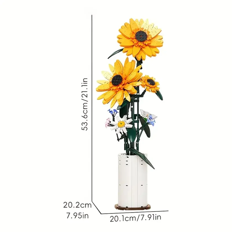 Ensemble de blocs de construction Bouguet à fleurs avec vase, orchidée Rose tournesol, cadeau de déc
