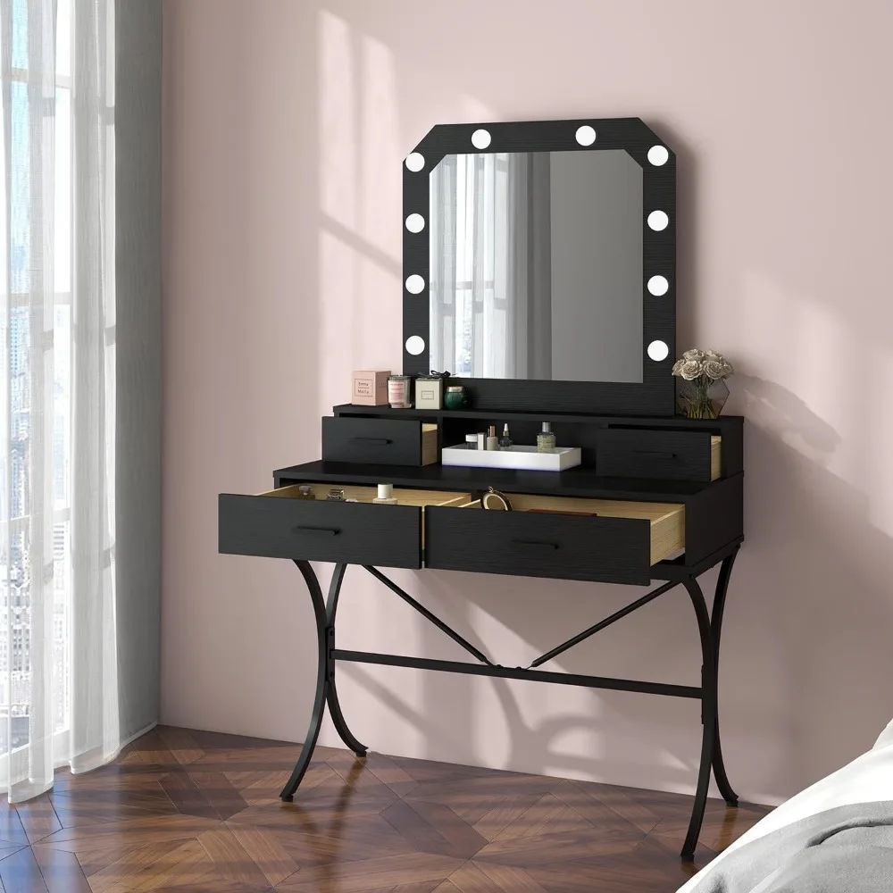 Furnitures Mini Dressing Table Set With Mirror Drawers Dresser Bedroom Furniture Makeup Vanity Desk Dressers for Bedroom Light