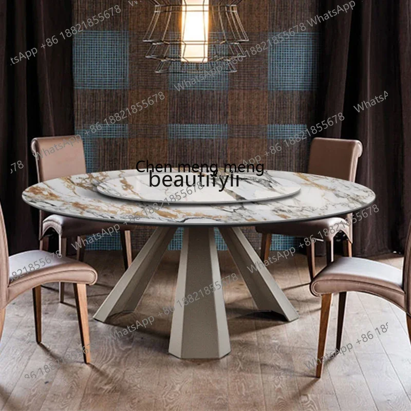 M178 Italian rock slab dining table and chair combination Minimalist with turntable Multifunctional round marble dining table293
