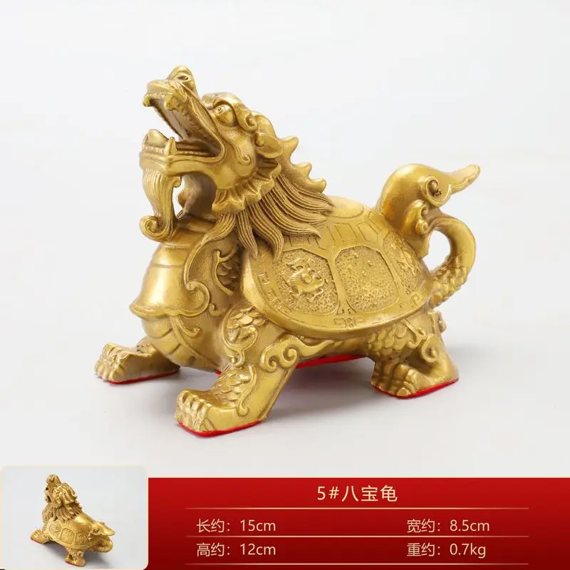 -Shape Ornament, Brass -Sided Divine Beast Turtle, Fortune And Prosperity Four Spirits Dragon Head