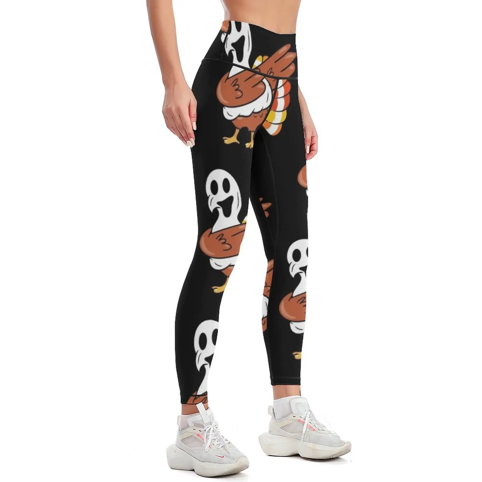 Funny Turkey Ghost Dabbing Turkey Thanksgiving Fall Autumn Leggings flared Women's high waist Womens Leggings