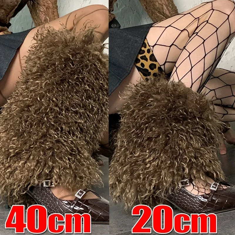 

Новинка 20/40 см Y2K, гетры из искусственного меха, ботинки Harajuku JK, чулки для женщин и девочек, согревающие чехлы для ног с пушистым мехом, длинные чулки