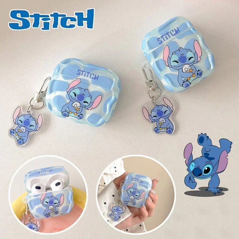 For AirPods Pro 2nd Case Disney Stitch Cartoon Soft Silicone Cover For AirPods 4 3 2 Girl Keychain Earphone Charging Box Pendant