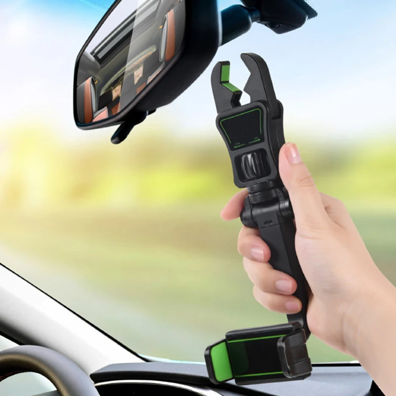 Rearview Mirror Phone Holder 360° Rotatable and Retractable Car Phone Mount Multifunctional Rear View Mirror Holder for All Car
