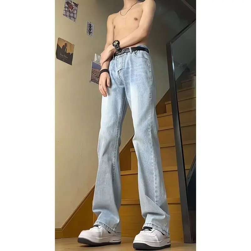

Ice Blue High Waist Knife Jeans Men's American High Street Vibe Straight Leg Lengthening Slimming Flared Pants