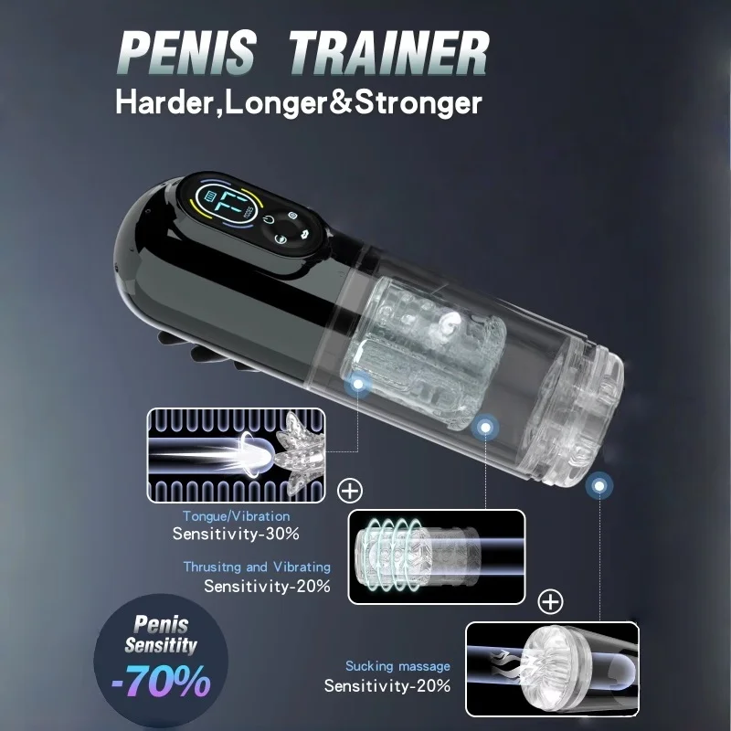 LCD Automatic Sucking Licking Male Masturbator Penis Pump Pocket Pussy Male Masturbation with 14 Powerful Modes Sex Toys for Man view 3