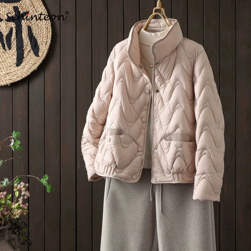 

Schinteon Women 90% White Duck Down Jacket Casual Loose Autumn Winter Puffer Outwear Stand Collar Korean Style Coat 2026 New