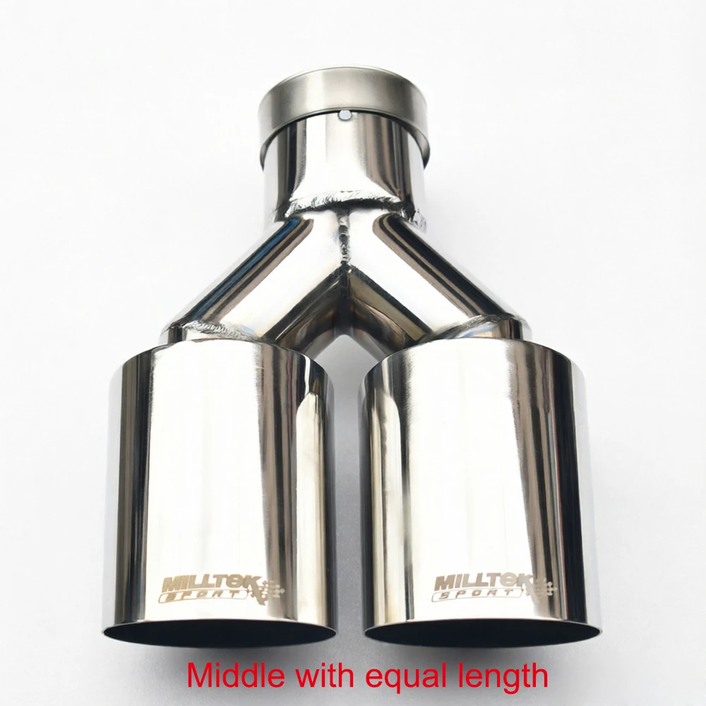 Universal Single Layer Dual Exhaust Pipe Stainless Steel Car Muffler Tip with Milkte Left Or Right Side Double Shiny Slash Cut