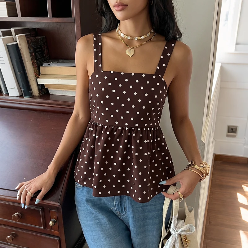 2026 New Design Polka Dot Strapless Backless Lacing A-Line Sleeveless Blouse Summer Dress