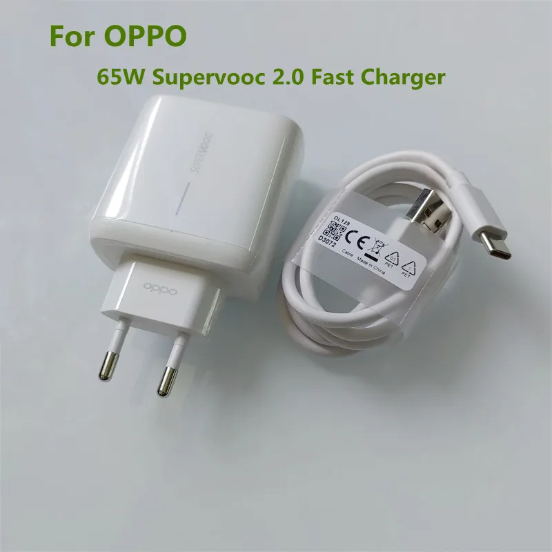 OPPO 65W Charger Supervooc EU Fast Charging Adapter For Reno 13 12 15 14 F A60 A79 A80 A5X F27 K12X Find X2 X3 N2 N Type-C Cable