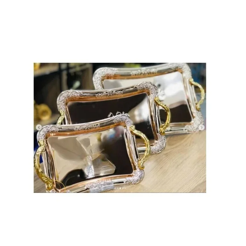A set of 3 different sizes of food trays, server utensils, coffee cup trays, decorative trays, dessert trays