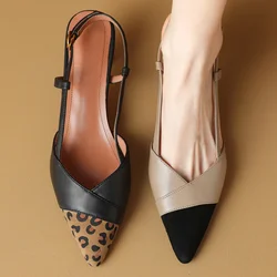 Women's genuine leather mix color patchwork pointed toe slingback pumps elegant ladies kitten heel daily dress sandals shoes hot