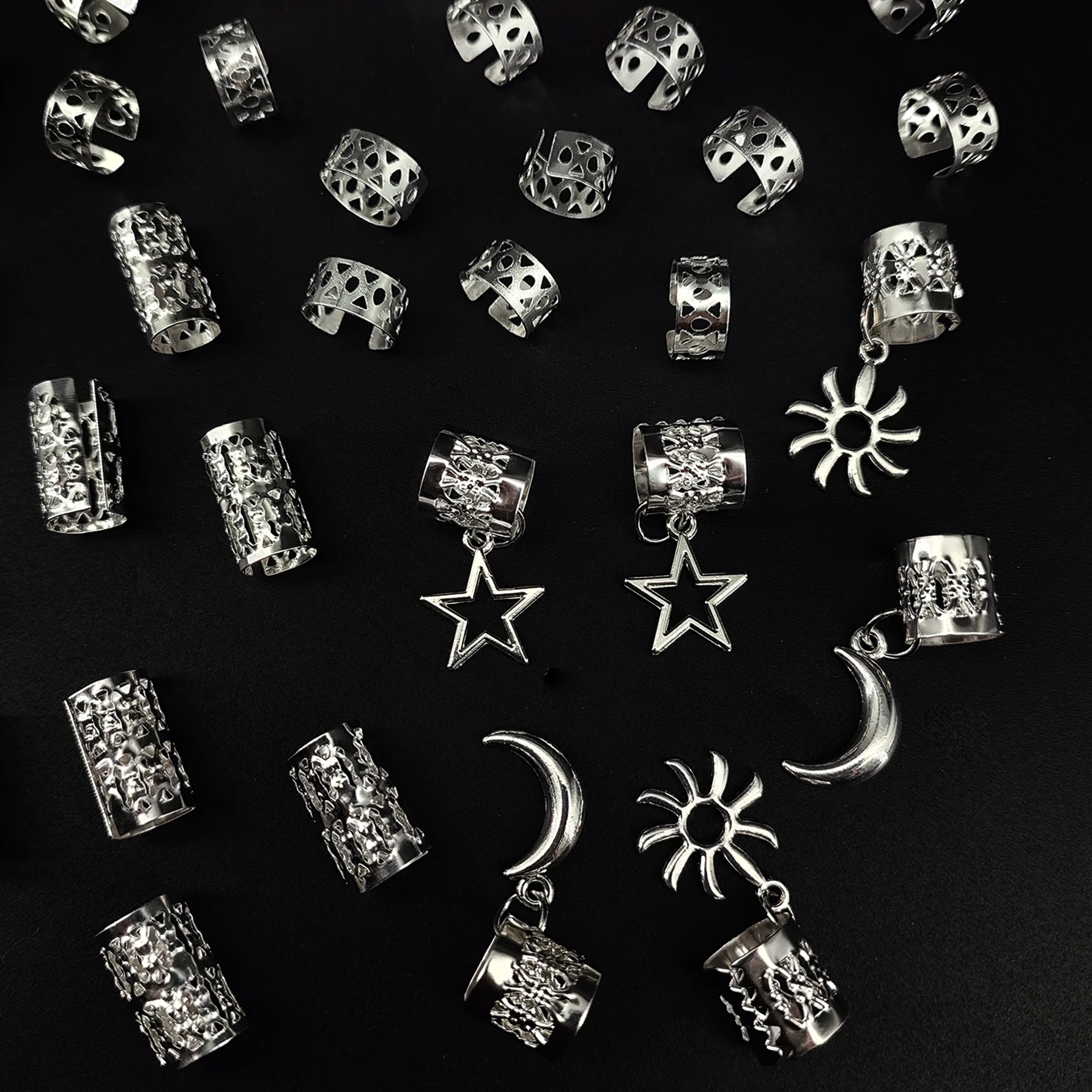 36pcs Stars with Moon Bohemian metal cutout simplicity Dreadlock Hair Jewelry Accessories for women girls Music festival