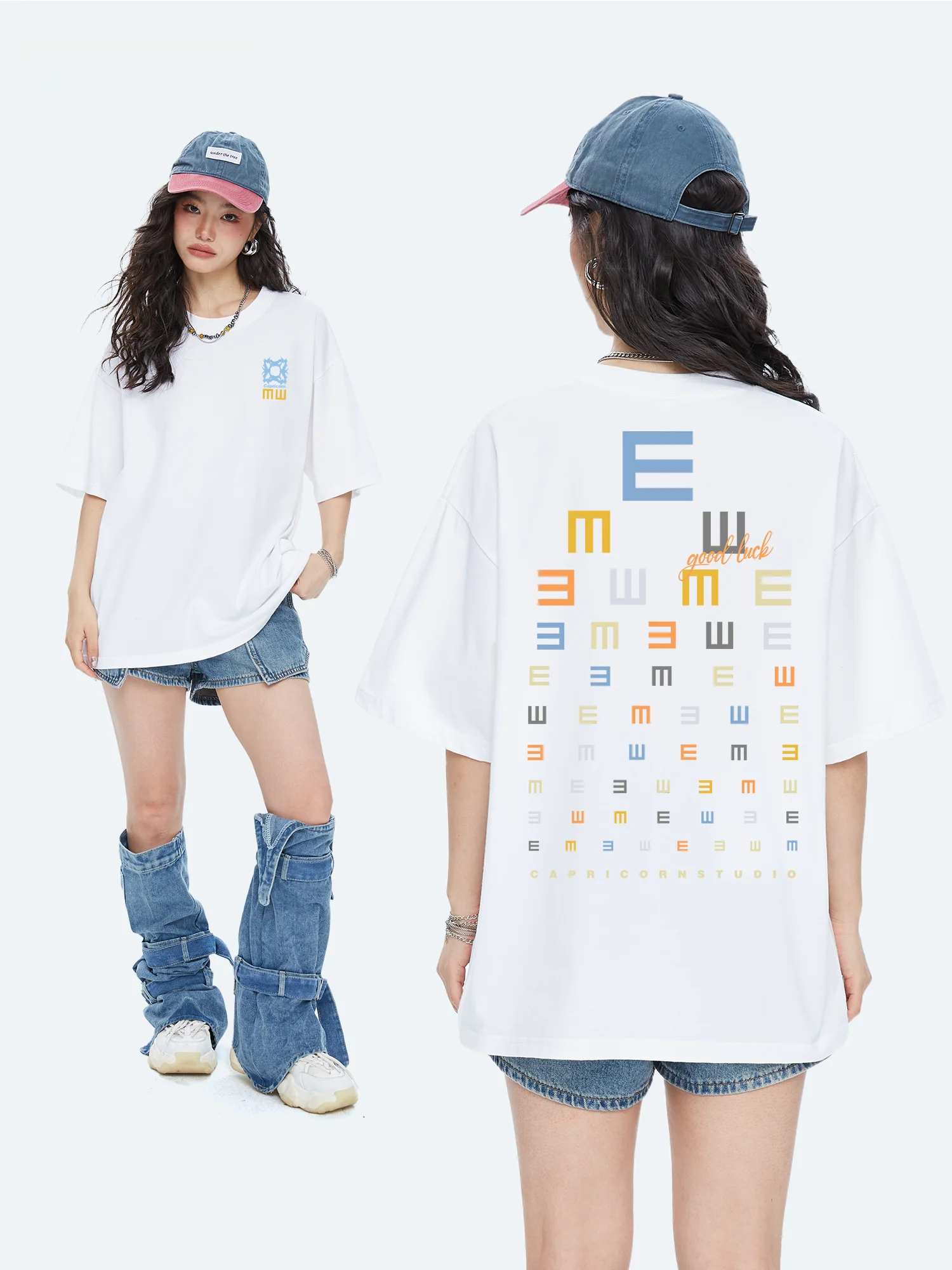 Capricorn Fun Vision Test Pure Cotton Short Sleeve T-Shirt Women's Loose Half Sleeve Summer New Trend Brand Casual Top