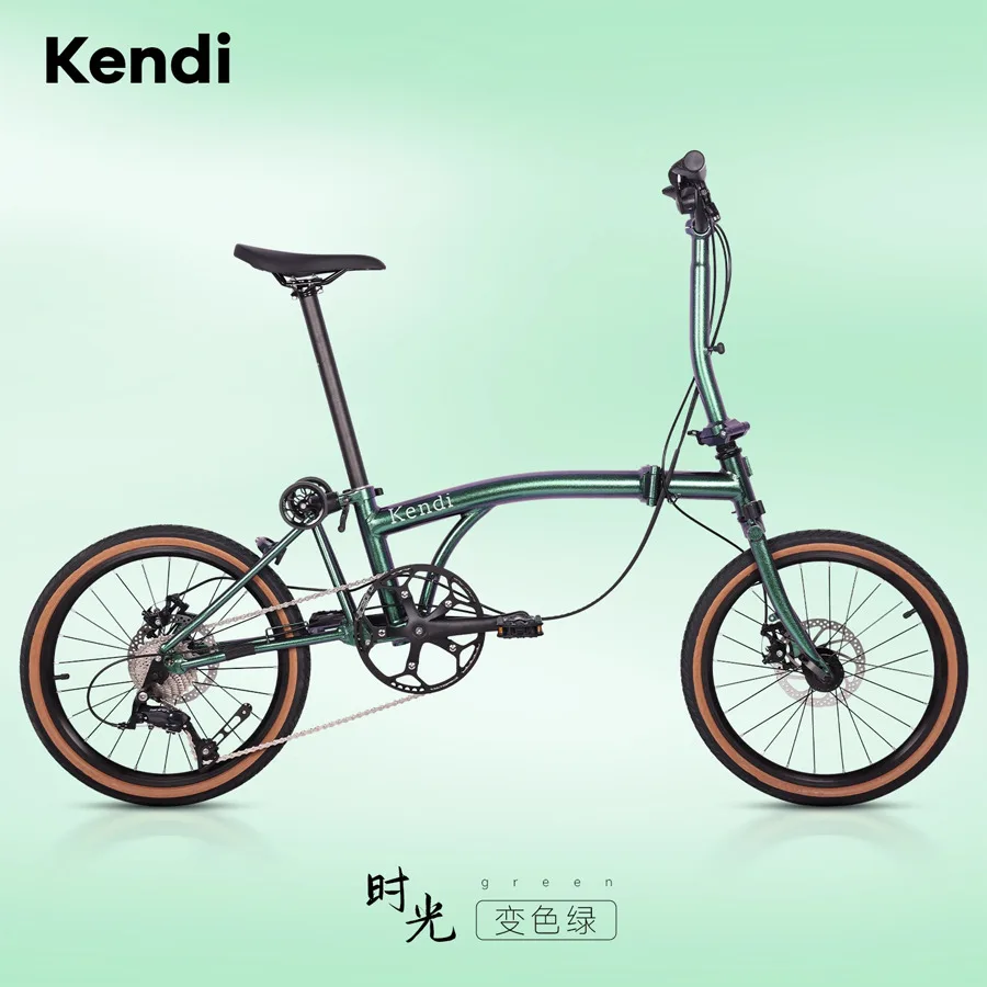 

KENDI Ретро 20-дюймовый 9-скоростной складной велосипед из алюминиевого сплава с двумя дисковыми тормозами, легкий портативный городской складной велосипед для взрослых