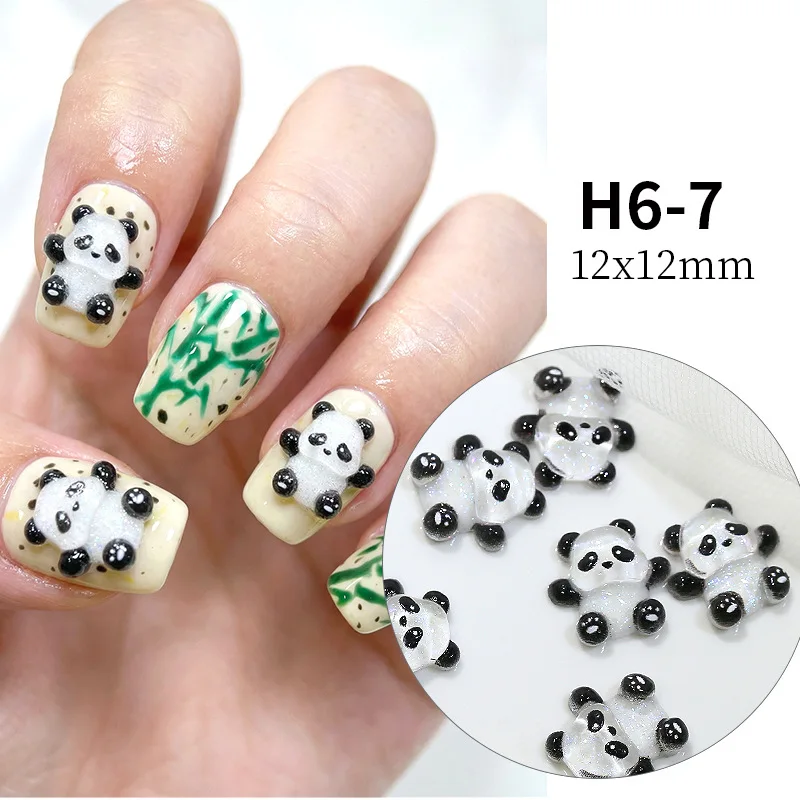 20PCS Kawaii Black White Panda Resin Nail Art Charms 3D 12x12mm Cute Carton Rhinestones Decor Manicure DIY Accessories
