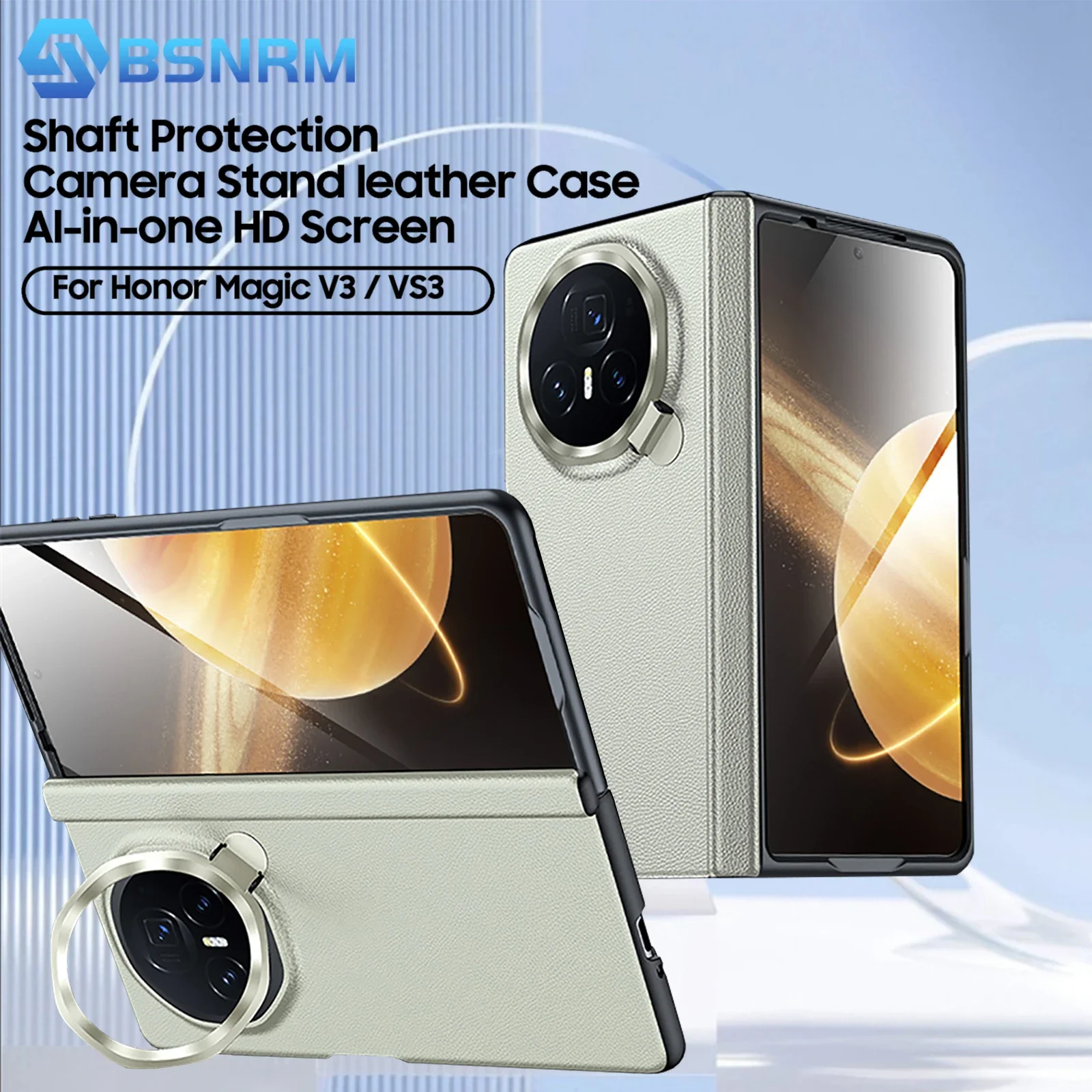 

For Honor Magic V3 Phone Case,Film Integrated Central Axis All-Inclusive Hinge Lens Bracket for Leather Protective Case-White