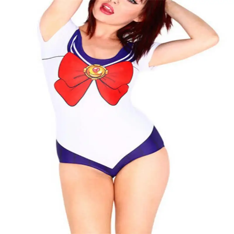 One Piece New Summer Bowknot 3D Prints Cosplay Elastic Fitness One Piece Suits Bodysuits Beach Swimsuit Women  Swimwear