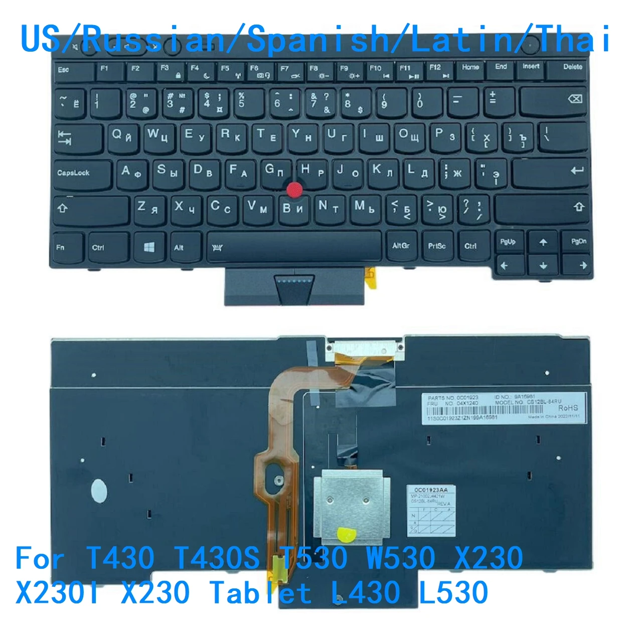 Nuevo teclado retroiluminado EE. UU., ruso, español, latino y tailandés para Lenovo Thinkpad T430 T430S T530 W530 X230 X230I X230 Tablet L430 L530
