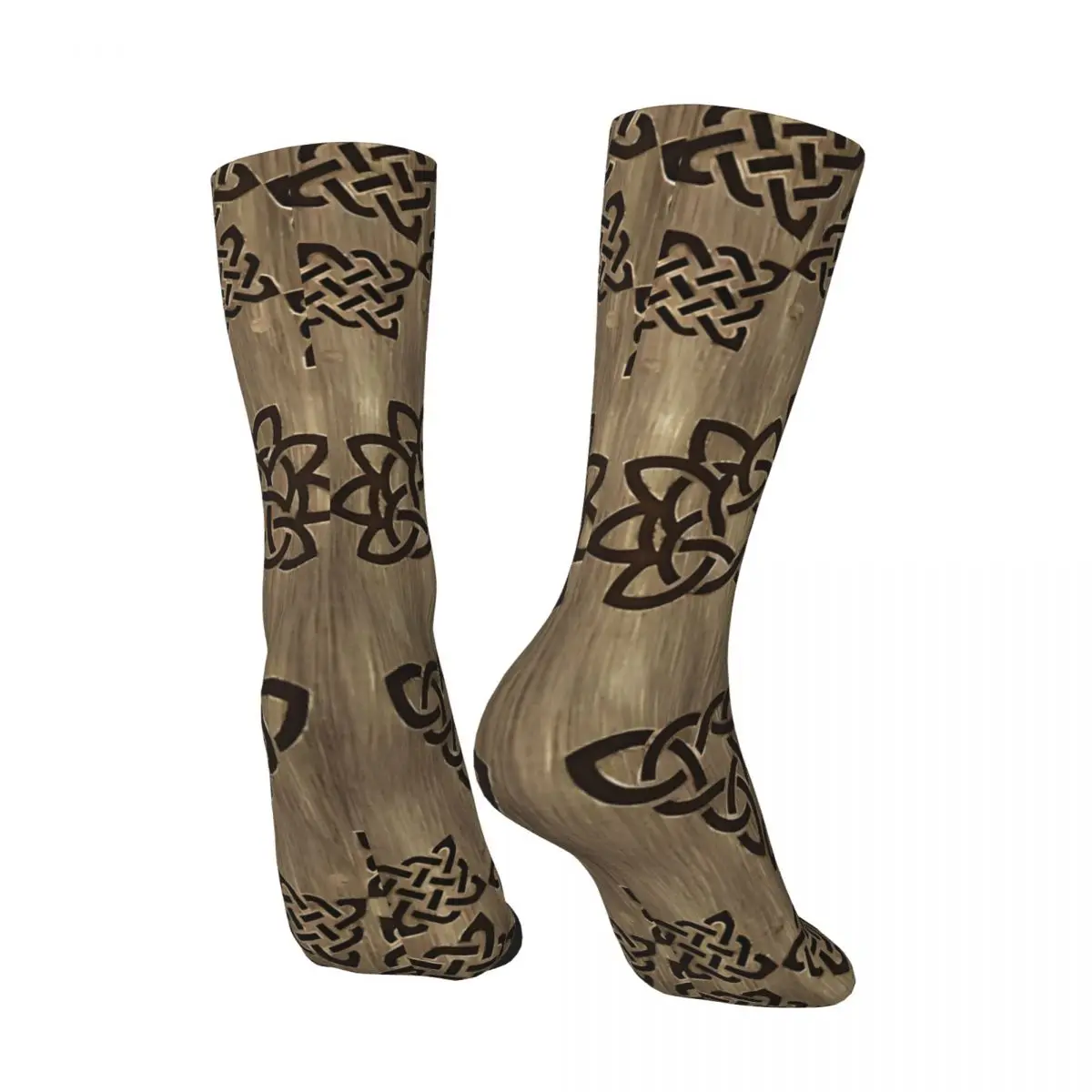 Triquetra - Tree Of Life -Wooden Texture Men's Socks Retro Harajuku Street Style Novelty Pattern Crew Sock