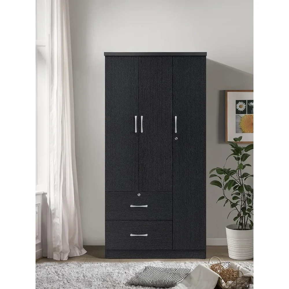 Wardrobe Storage Cabinet with 3-Door 2-Drawers, 3-Shelves, 72