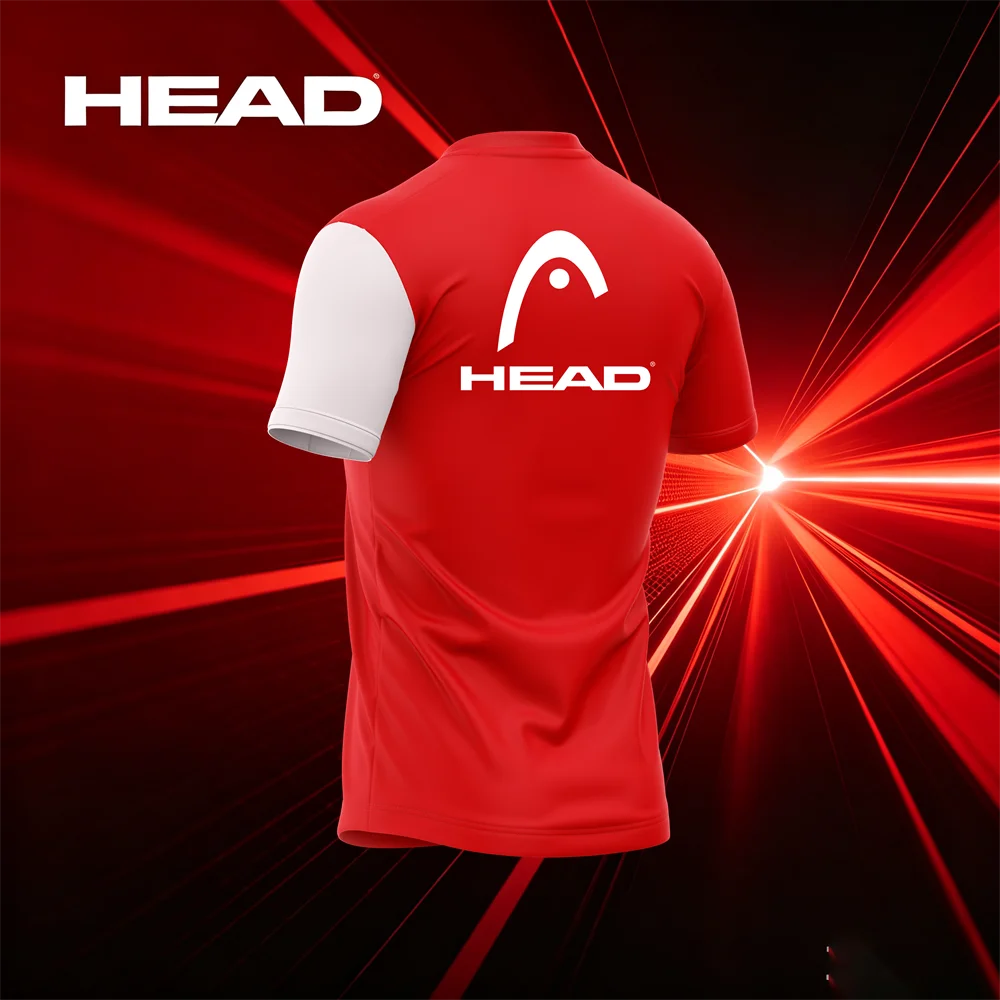 HEAD Sports T-Shirt Red White Navy Blue Brush Stroke Print Short Sleeve Tennis Training Shirt - view 5