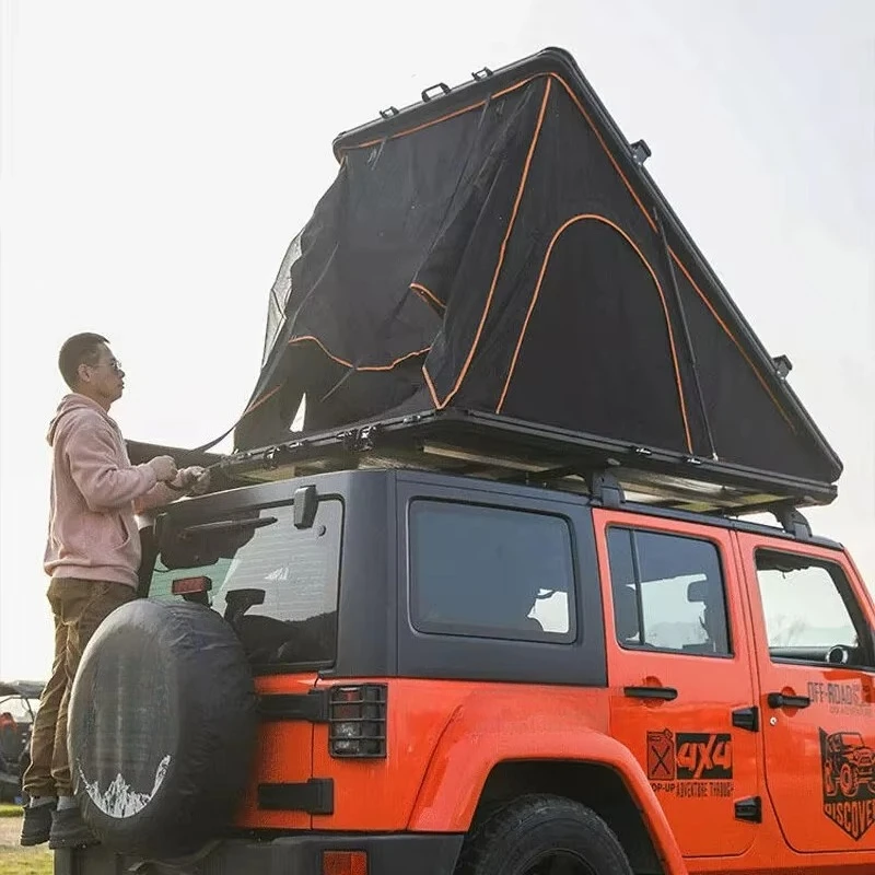 Hot Sale 2-3 Person Aluminium Camping Hardshell Triangle Roof Top Tent Quick Auto Opening with LED Strip Light Skyview Window