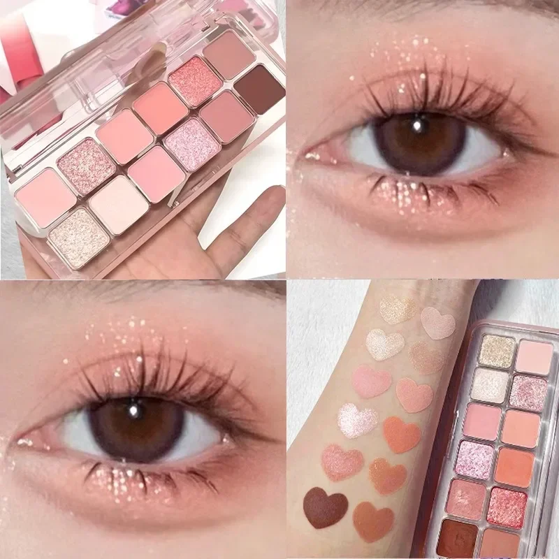 12 Colors Pink Eye Shadow Pallete Clear Glitter Pearl 아이 섀도우 Girl Beginner Makeup Nude Eyeshadow Low Saturation Korean Cosmetics