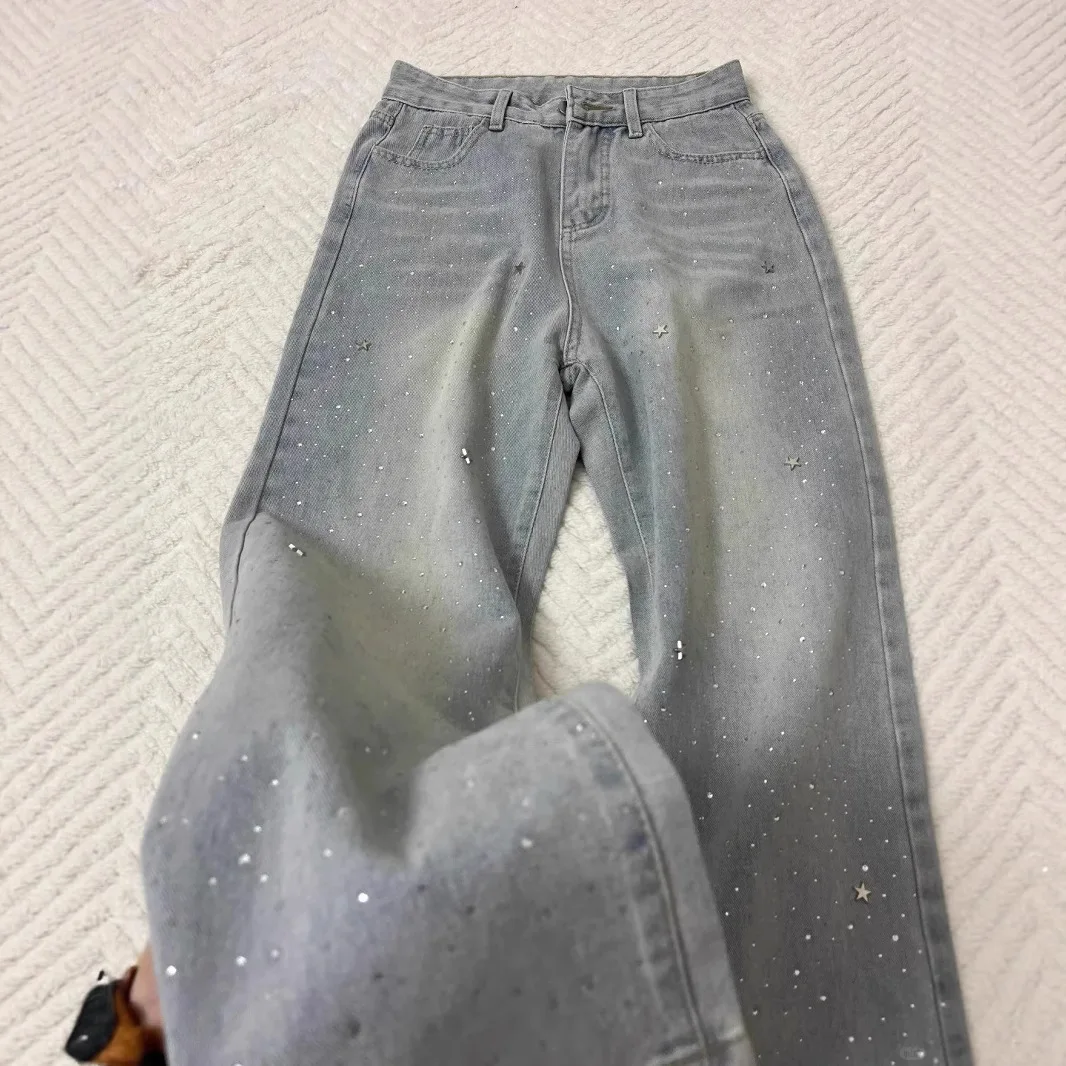 Hot Diamond Micro Flash Jeans 2026 New Style Versatile High Waist Wide Leg Pants for Women
