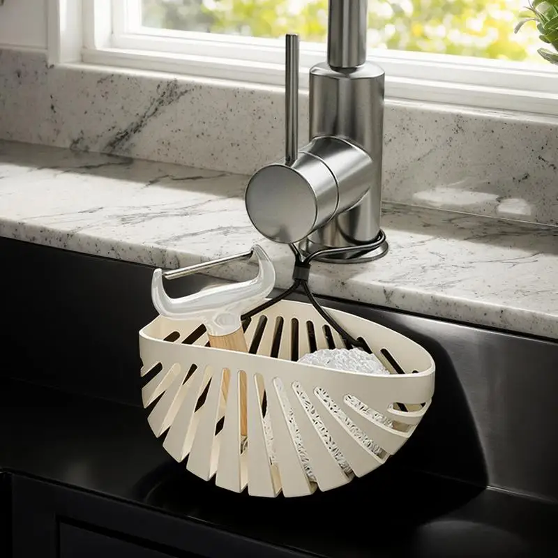Sponge Holder For Sink Shell Kitchen Sink Organizer Kitchen Sink Shelf With Lanyard Soap Sponge Drain Rack For Vegetable Washing