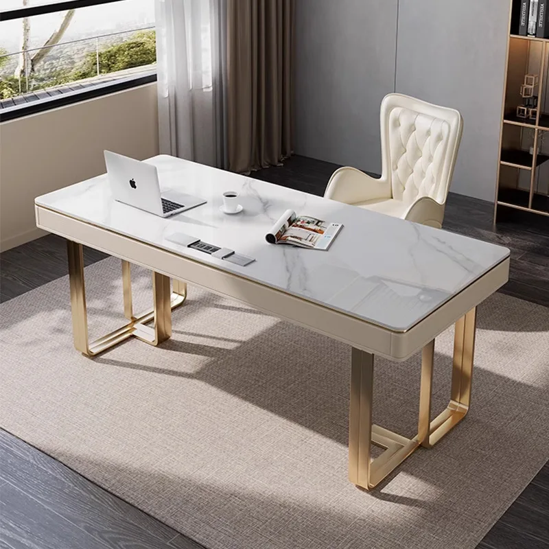 Desk high-end study metal writing desk high-end sense rock slab computer desk sub-combination