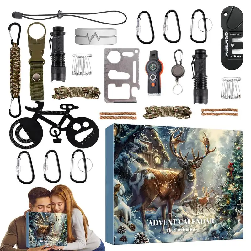 Christmas Advent Calendar Outdoor Survival Kit 24 Days Countdown Calendar Christmas Calendar Gift Box for Husband Boyfriend