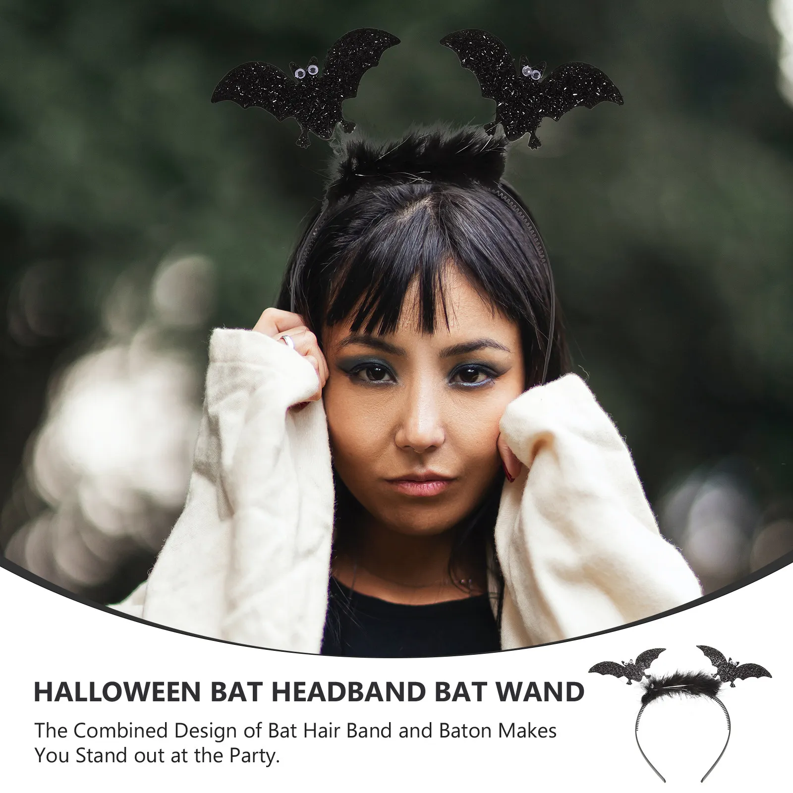 1Set Bat Headband and Wand Set for Halloween Cosplay Gothic Party Carnival Masquerade Fancy Dress Women Hair Accessories