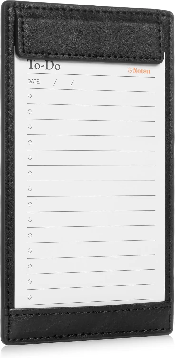 

Minimalist 3x5 Index Card Holder with 25 To Do List Cards, Black Vegan Leather
