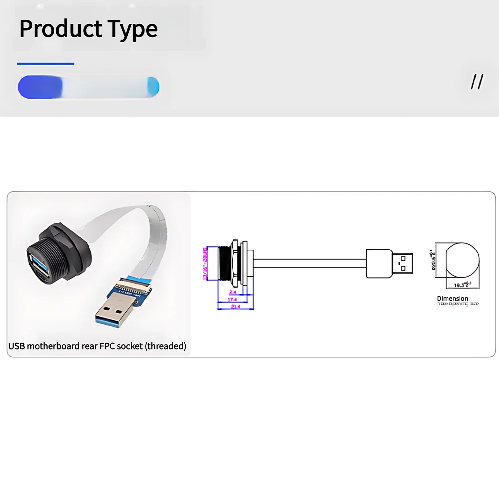 USB 3.0 A Female to Male Connectors Waterproof USB A to Board Rear FPC Socket Extension Cable Threaded Panel Mount Adapter