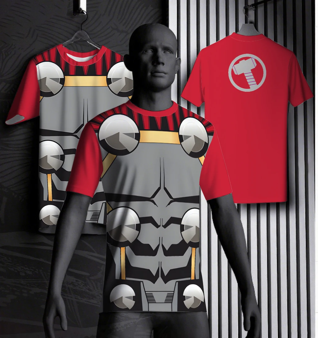 

Marvel Peripheral Creative Outfit Thor Armor Thor Hammer Superhero Marvel Universe Trend Sentiment Thor Theme Creative T-Shirt