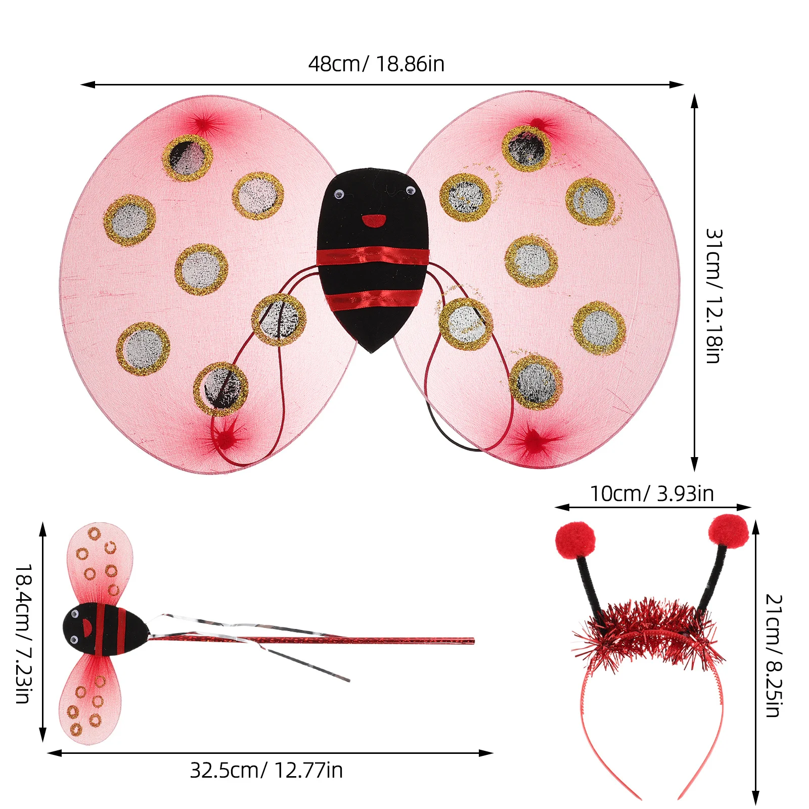 1 set di accessori per costumi pieghevoli con ali di coccinella, oggetti di scena cosplay leggeri per giochi di ruolo da fata di Halloween, vestire insetti