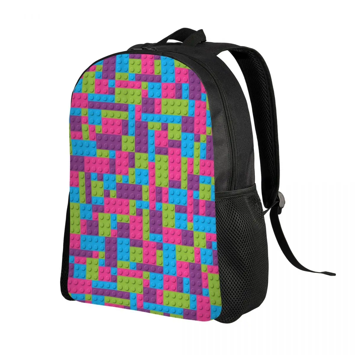 Custom Colorful Building Plastic Brick Toy Blocks Backpack for Women Men Waterproof School College Bag Printing Bookbags