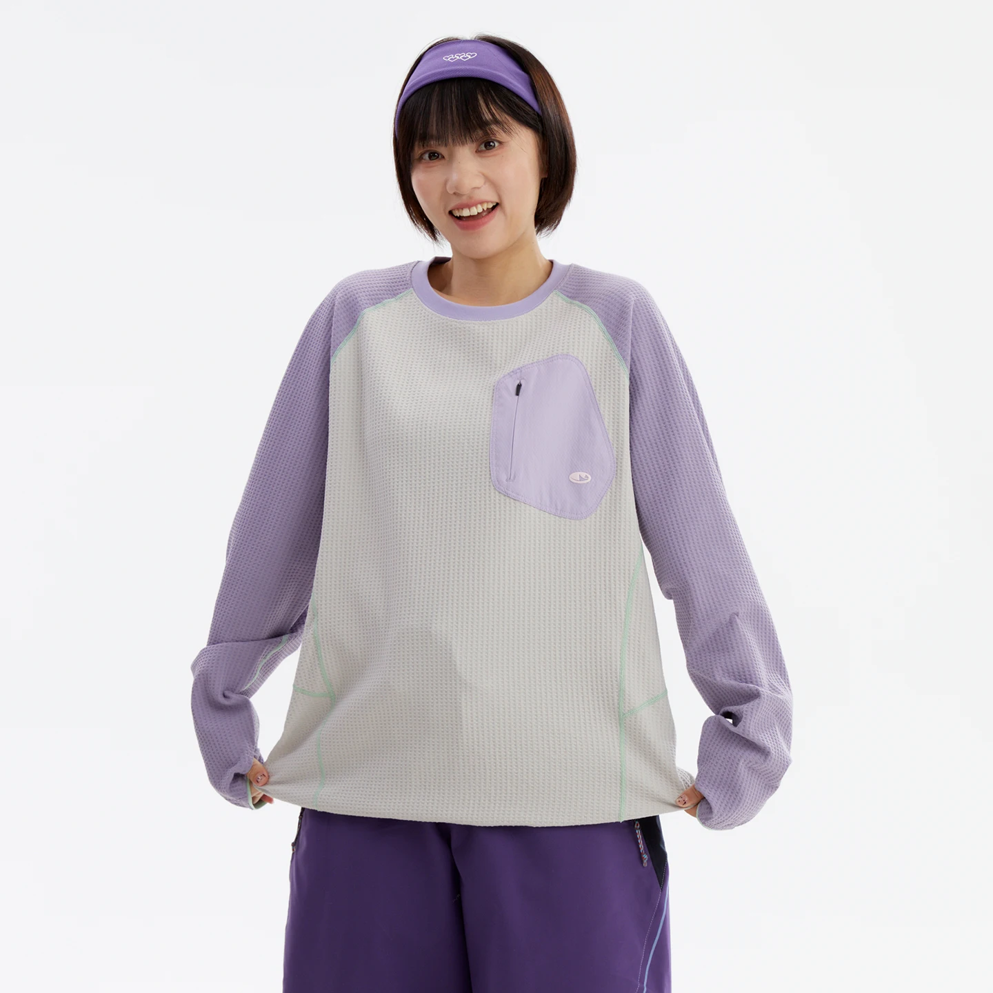 Unisex Waffle Long Sleeve T Shirt Outdoor Quick Dry Breathable Raglan Tee 5A Antibacterial Hiking Cycling Top With Zipper Pocket