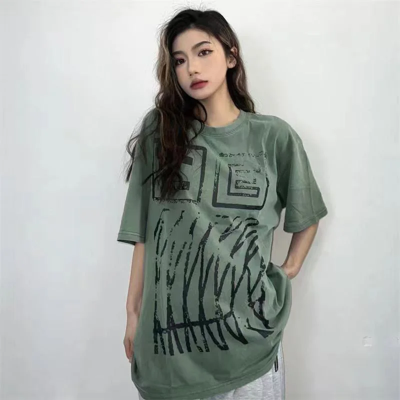 New CAVEMPT T-shirt Green Water Wash Wax Dyeing O-Neck Casual Men Woman Retro Printing Outdoor C.E Short Sleeve Tops