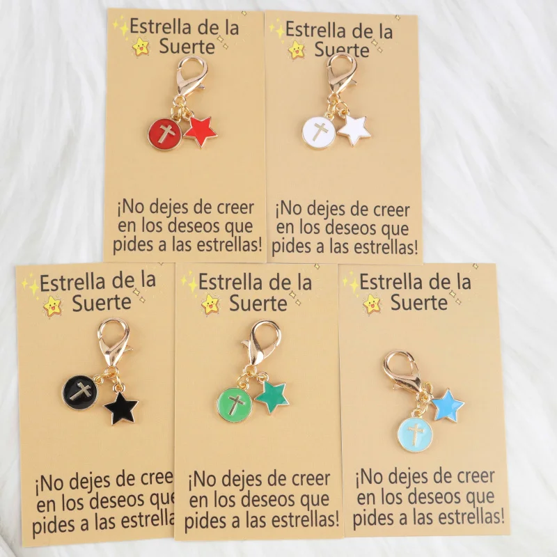 5pcs 2dInteresting Cross and Star Series Keychain Set Comes with a small lucky charm card  Actively support gifts A good luck gi