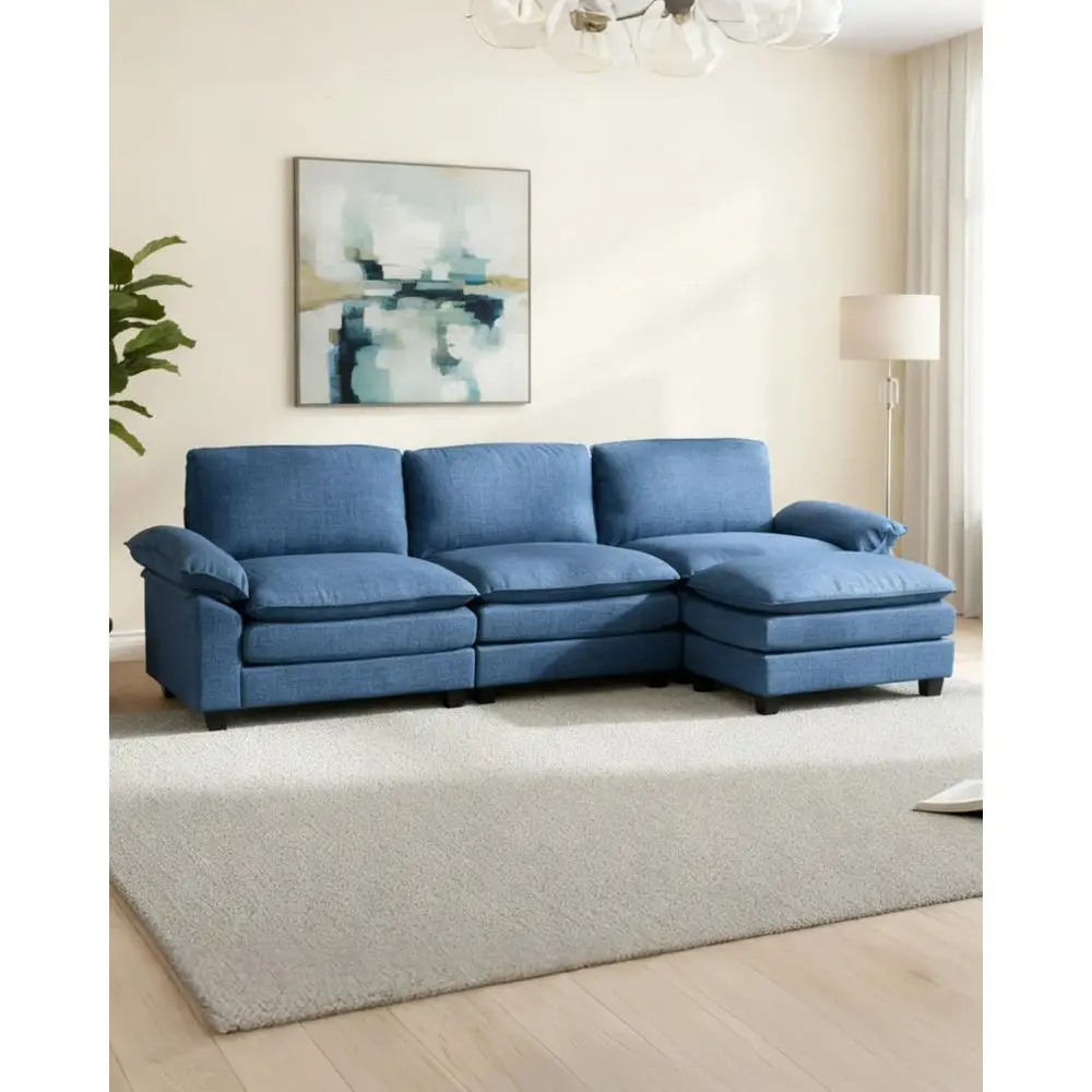 

Трехместный диван с оттоманкой, раскладной диван-кровать из льна, удобная мягкая мебель для гостиной, цвет пыльно-голубой