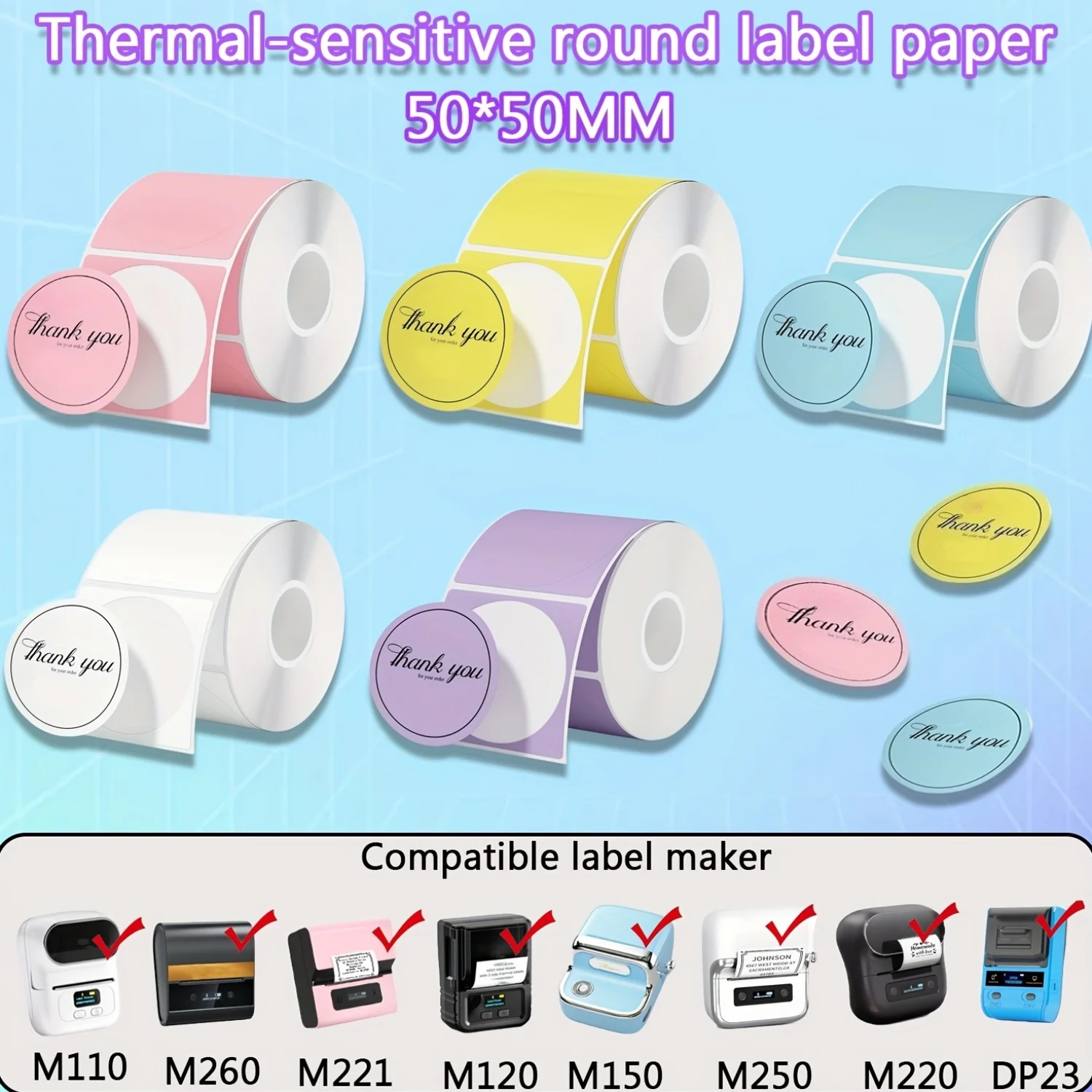 Thermal Round Label Paper, Multicolor, 1.96 Inches X 1.96 Inches (50X50 Mm), Available in Five Colors Pink, Blue, Khaki