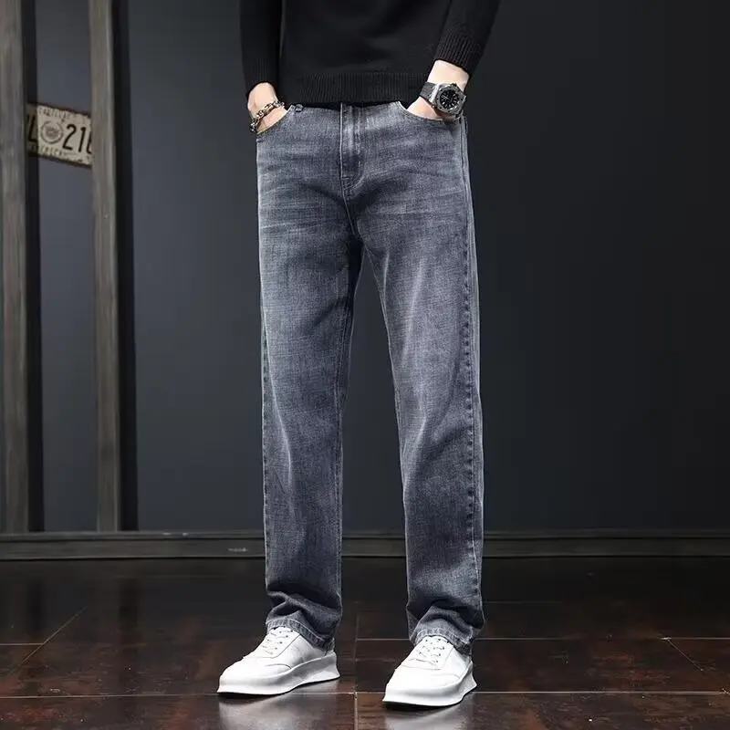 2026 New Men Comfortable Straight Leg Jeans Male Fashion Wear-resistant Casual Denim Trousers Daily Stretch Loose Fit Pants
