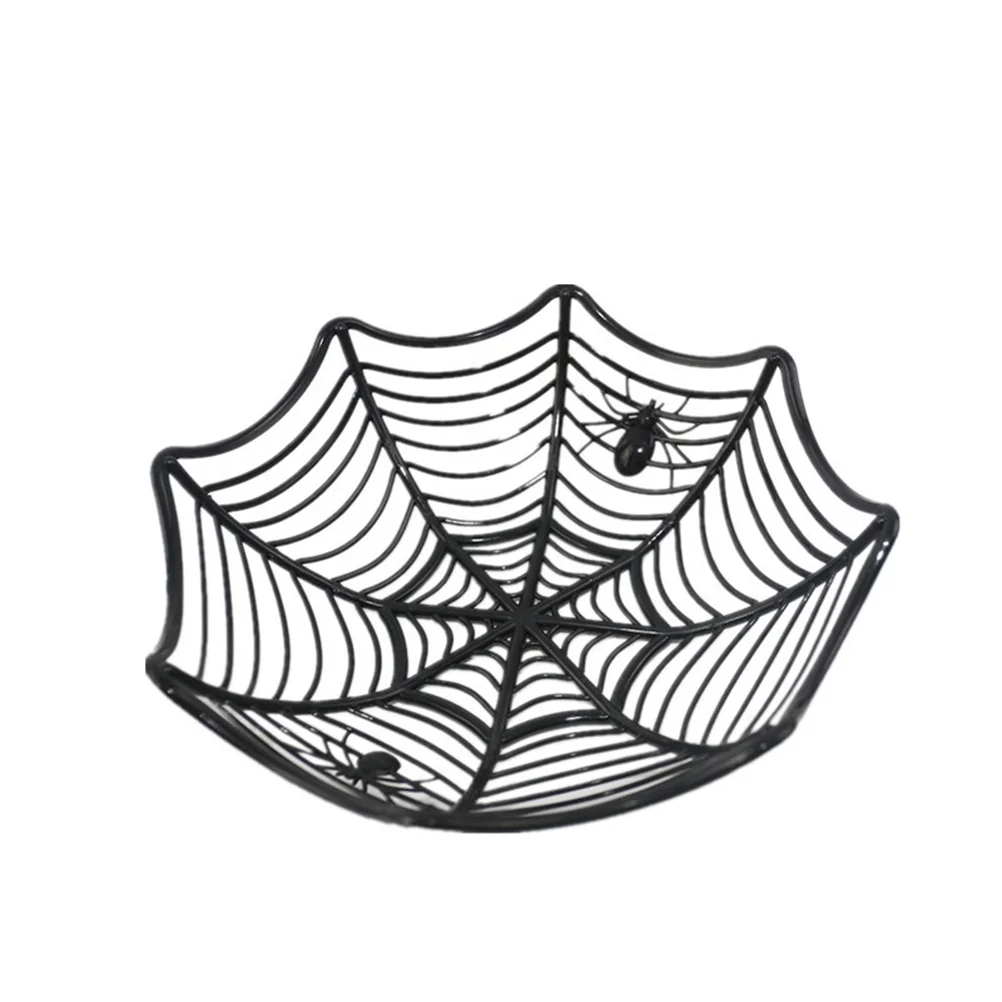 2pcs Halloween Candies Dish Plastic Spider Web Storage Basket for Party Festival Gathering Black ange Keep Candies Fruits Dry