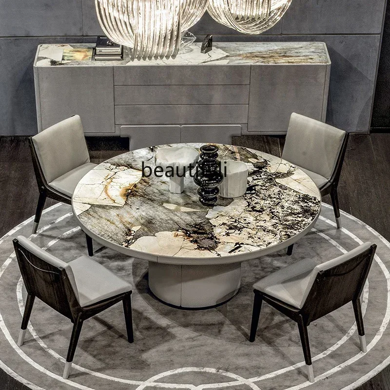 Q181  Marble Dining-Table round Table Home Turntable Italian-Style Light Luxury round Table and Chair Combination