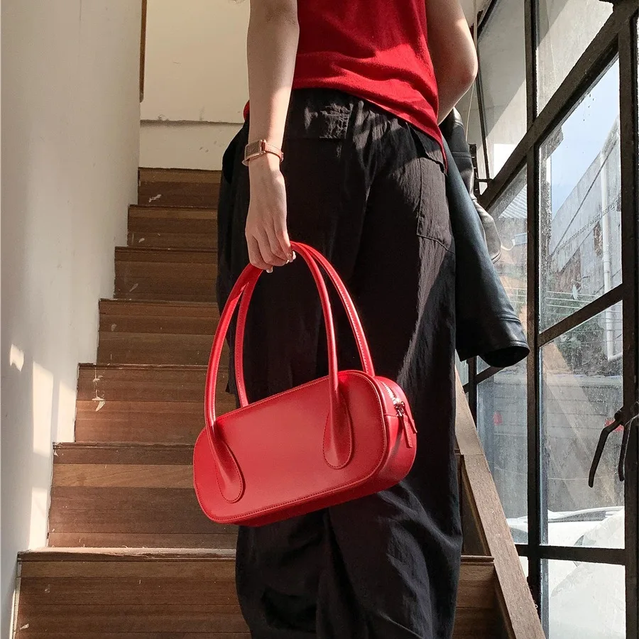 Small PU Leather Red Underarm Bags for Women 2024 Y2K New Korean Fashion Tote Bag Lady Red Shoulder Bag Handbags and Purses